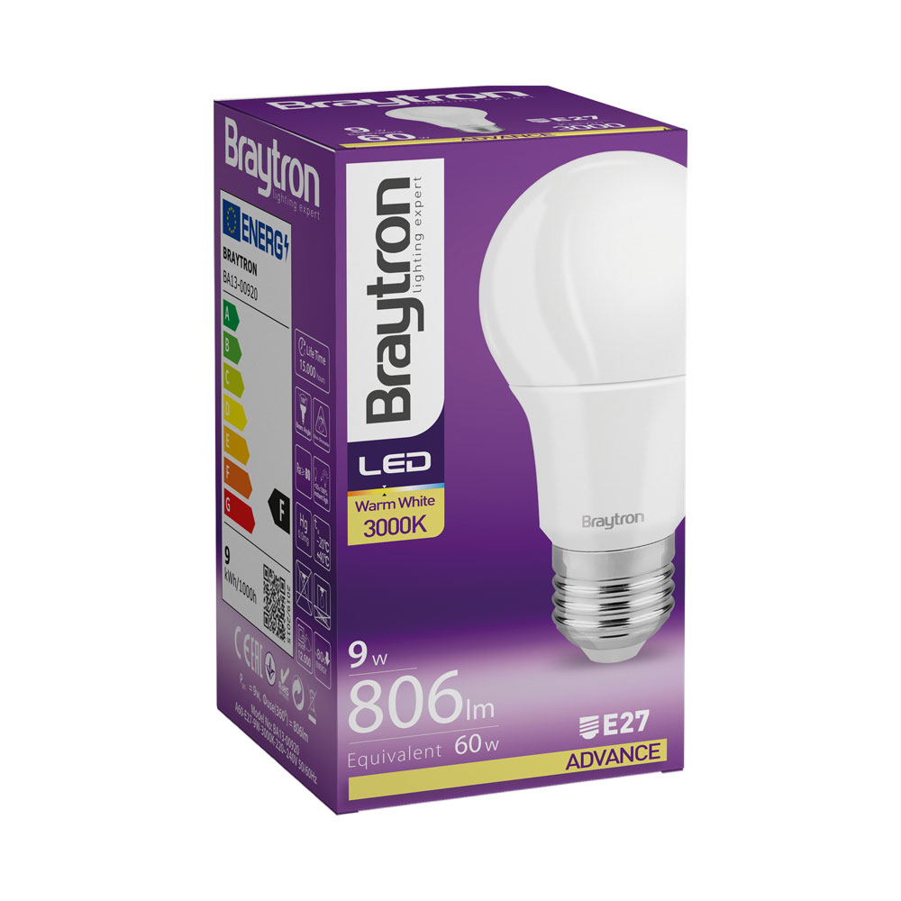 Ampoule LED E27 9W Standard A60 – Blanc chaud 3000K – BA13-00920