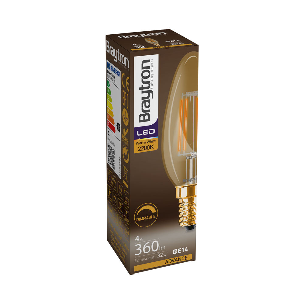 Braytron LED E14 4W Leuchtmittel Amber 2200K, 360 Lumen, ersetzt 30 w, energiesparend, langlebig, 230V – Ansicht 3
