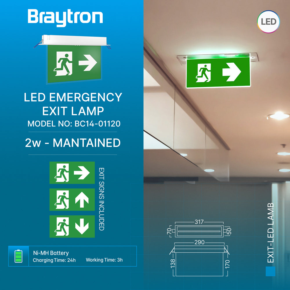 Braytron LED Notleuchte Notbeleuchtung, Akku Fluchtwegleuchte, IP20 – Ansicht 4
