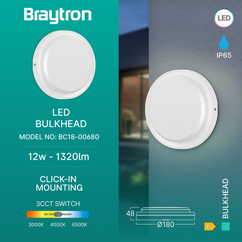 Braytron LED Wandleuchte Außen 12W IP65 Bulkhead – Ansicht 2