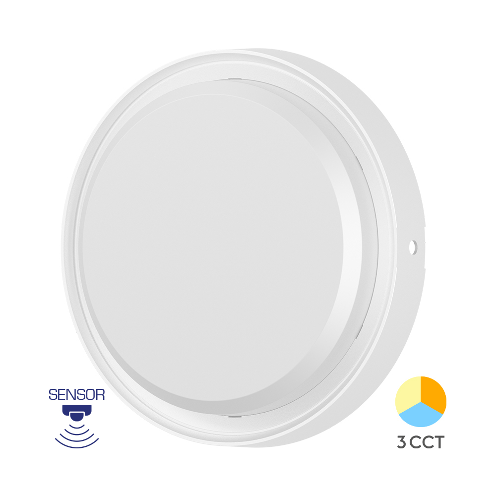 Hublot LED rond 18W blanc détecteur IP65 3-en-1 – Applique automatique extérieur – BC18-30780