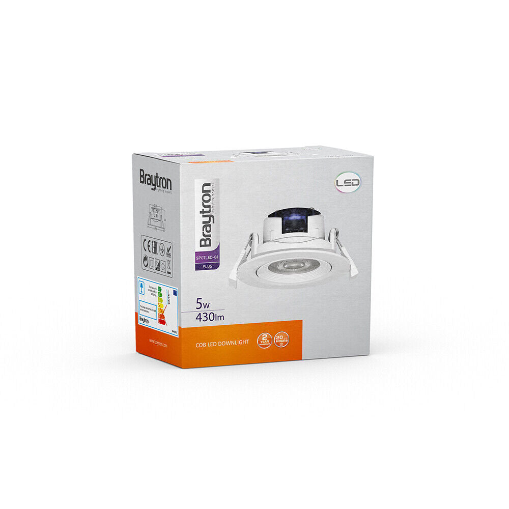 Braytron Schwenkbarer LED Einbauspot 5W – 400 Lumen, 6500K Kaltweiß, 38° Abstrahlwinkel – Nicht dimmbar – Deckenspot Ø 75-80mm – Einbauleuchte für Innenräume, Decke, Büro, Küche – Ansicht 5