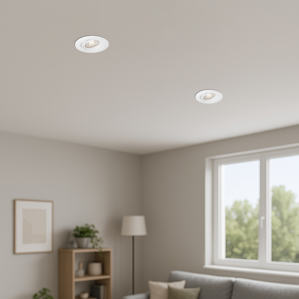 Braytron LED Einbaustrahler 10W 3CCT schwenkbar 950lm Ø112mm Einbauspot flach 33mm Deckenspot 230V warmweiß/neutralweiß/kaltweiß weißer Rahmen Ø90mm Ausschnitt Innenbeleuchtung – Ansicht 3