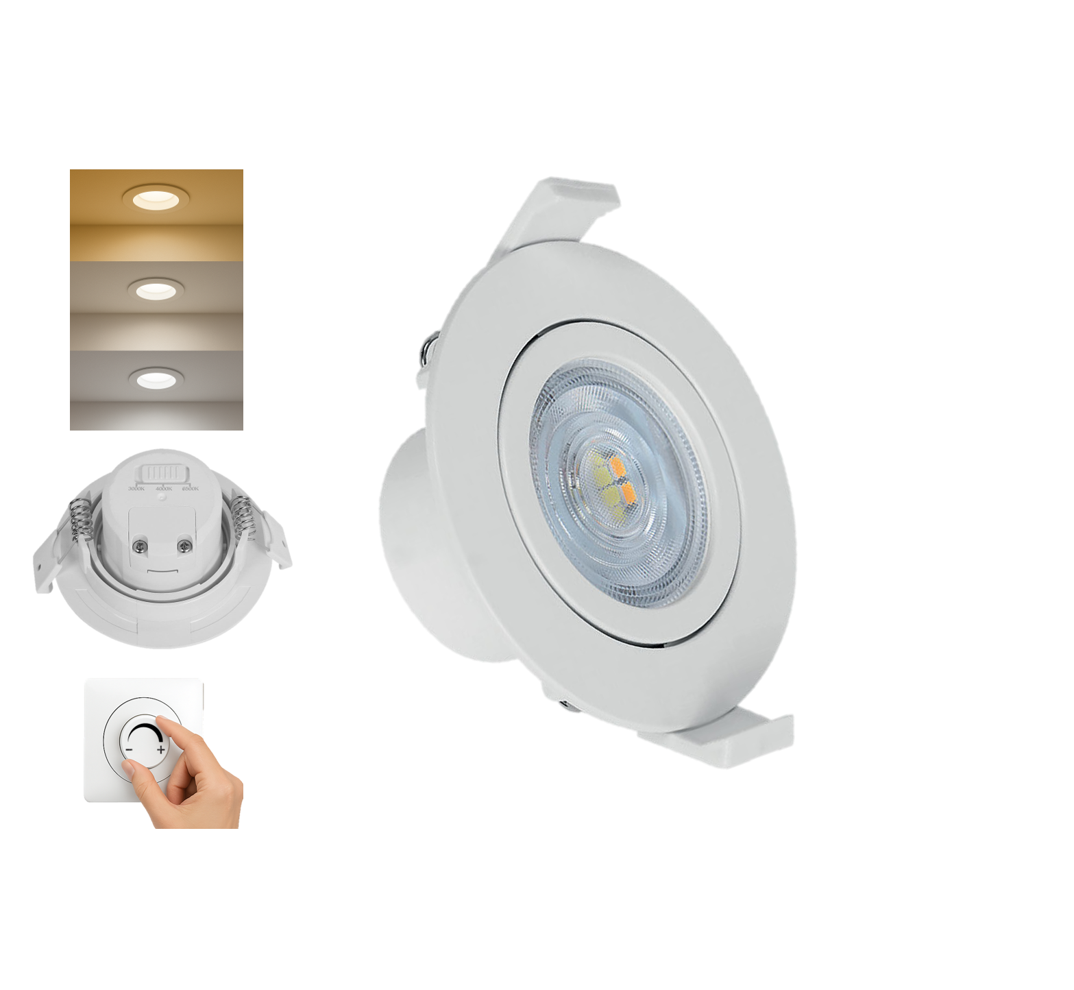 Spot LED encastrable 7W blanc 3-en-1 dimmable – Orientable Ø75mm | Salon & bureau – BD02-60780