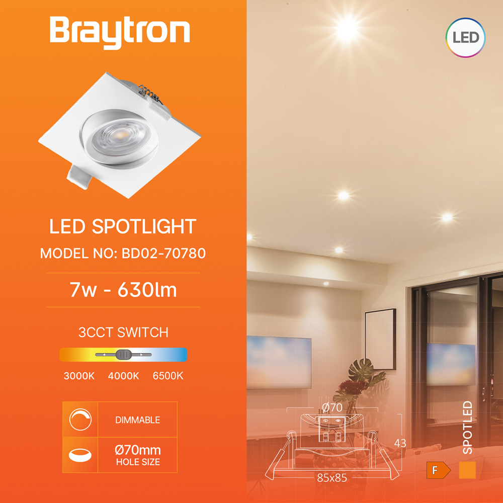 Braytron LED Deckenleuchte 7W 257 V Anschluss Warmweiß, Neutralweiß, Kaltweiß 3IN1, 750 Lumen, IP20 Deckenlampe für Wohnzimmer, Küche, Flur (Weiß) – Ansicht 2