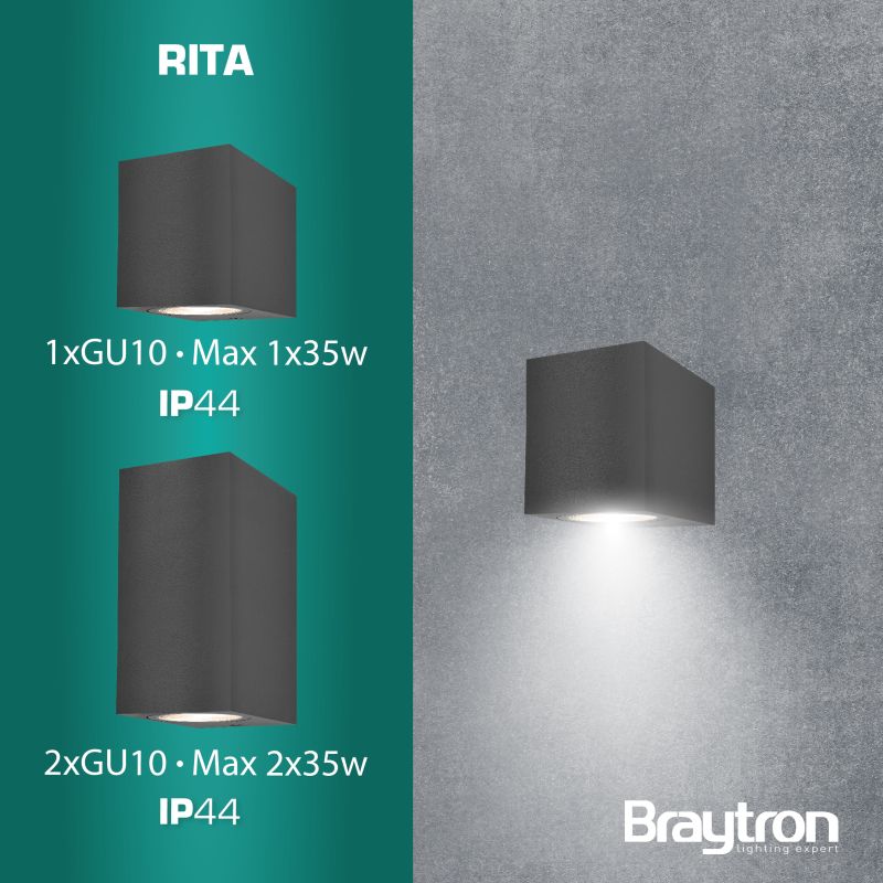 Braytron LED Wandleuchte Außenleuchte Außenlampe,Anthrazit Eckig Aluminium GU10, Up and Down, Modern Elegant Wasserfest IP44, Garage, Hauseingang 2 Flammig – Ansicht 2