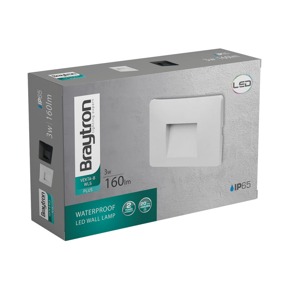 Braytron 3W LED Treppenlicht Treppenbeleuchtung Treppenleuchte Stufenlicht Stufen Leuchte Wandbeleuchtung Innen Außen IP65 Warmweiß Energieeffizient Wetterfest Modern Stufenbeleuchtung (Eckig Weiß) – Ansicht 6