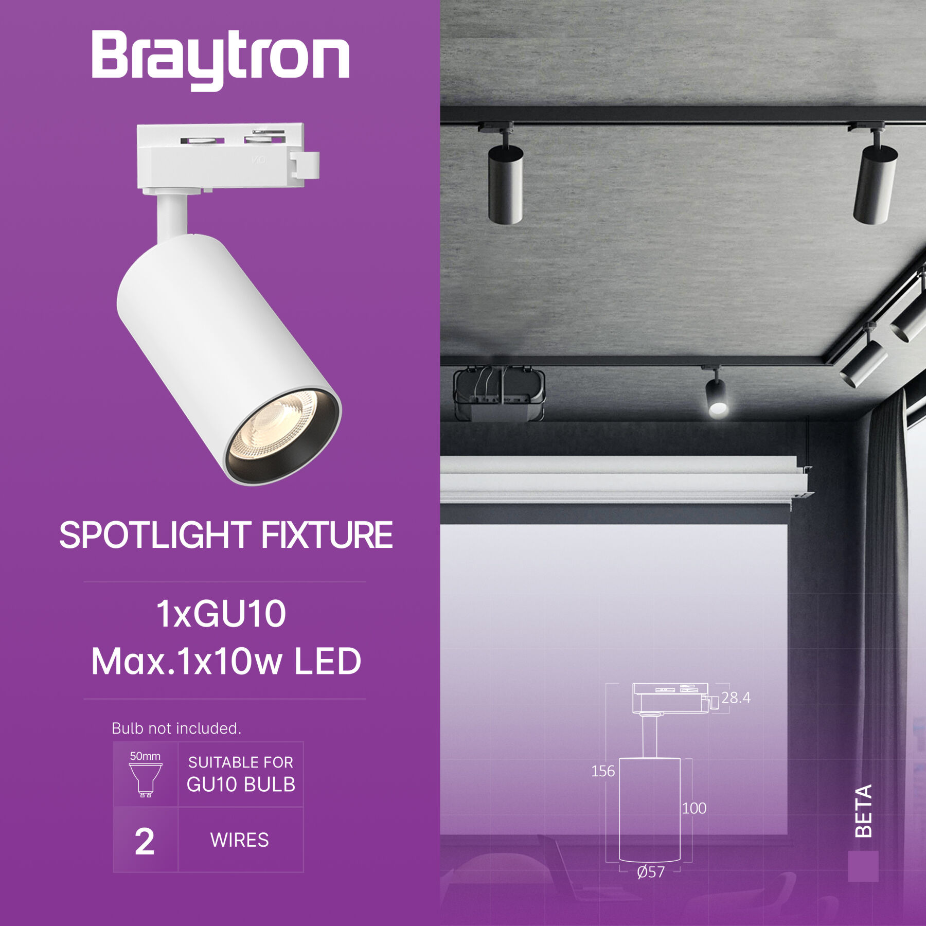 Braytron LED Schienenstrahler – LED Spot für 1-Phasen-Schienensystem – Dreh- & schwenkbar – Innenbeleuchtung für Shop, Galerie, Büro, Wohnzimmer – Tracklight, GU10, weiß – Ansicht 4