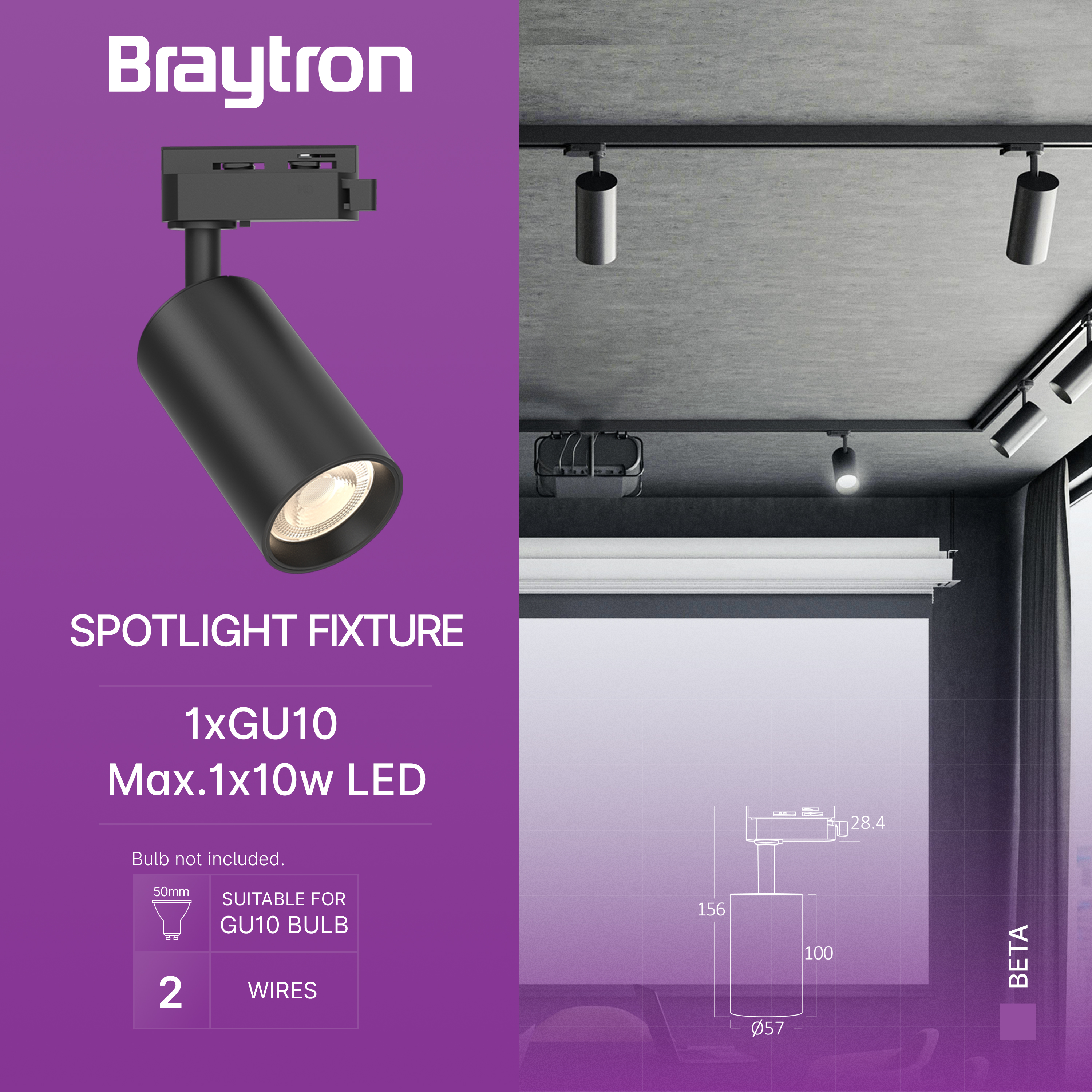 Braytron LED Schienenstrahler – LED Spot für 1-Phasen-Schienensystem – Dreh- & schwenkbar – Innenbeleuchtung für Shop, Galerie, Büro, Wohnzimmer – Tracklight, GU10, schwarz – Ansicht 9