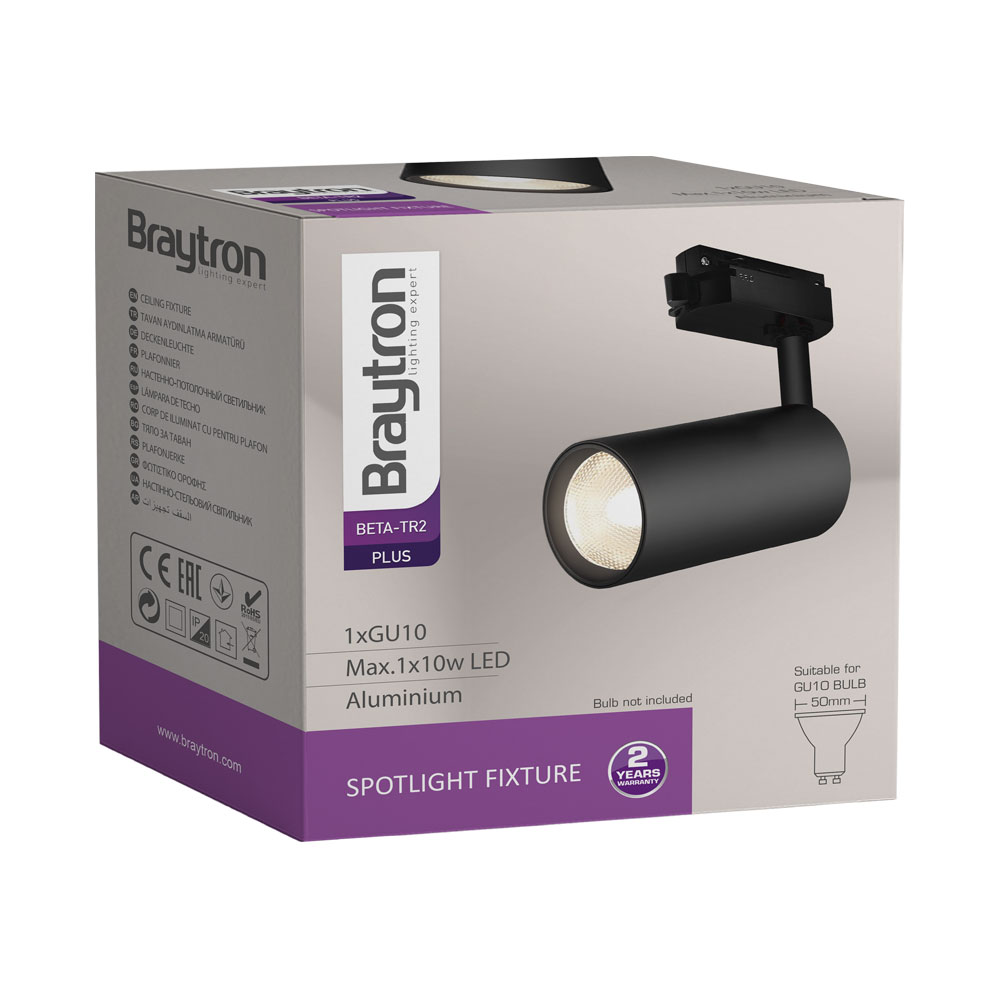 Braytron LED Schienenstrahler – LED Spot für 1-Phasen-Schienensystem – Dreh- & schwenkbar – Innenbeleuchtung für Shop, Galerie, Büro, Wohnzimmer – Tracklight, GU10, schwarz – Ansicht 7