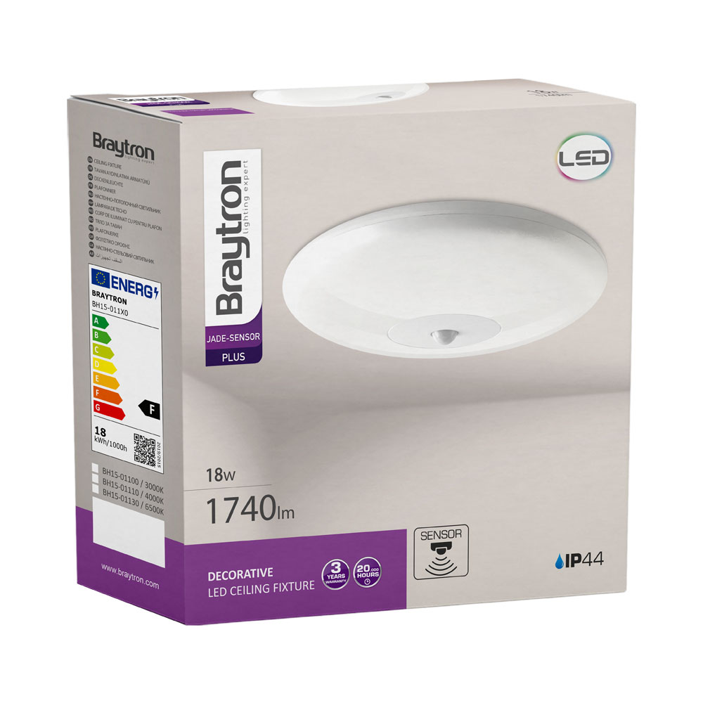 Braytron LED Deckenleuchte 18W Warmweiß 3000K, 1740 Lumen, IP44 Deckenlampe für Wohnzimmer, Küche, Flur (Weiß) – Ansicht 6