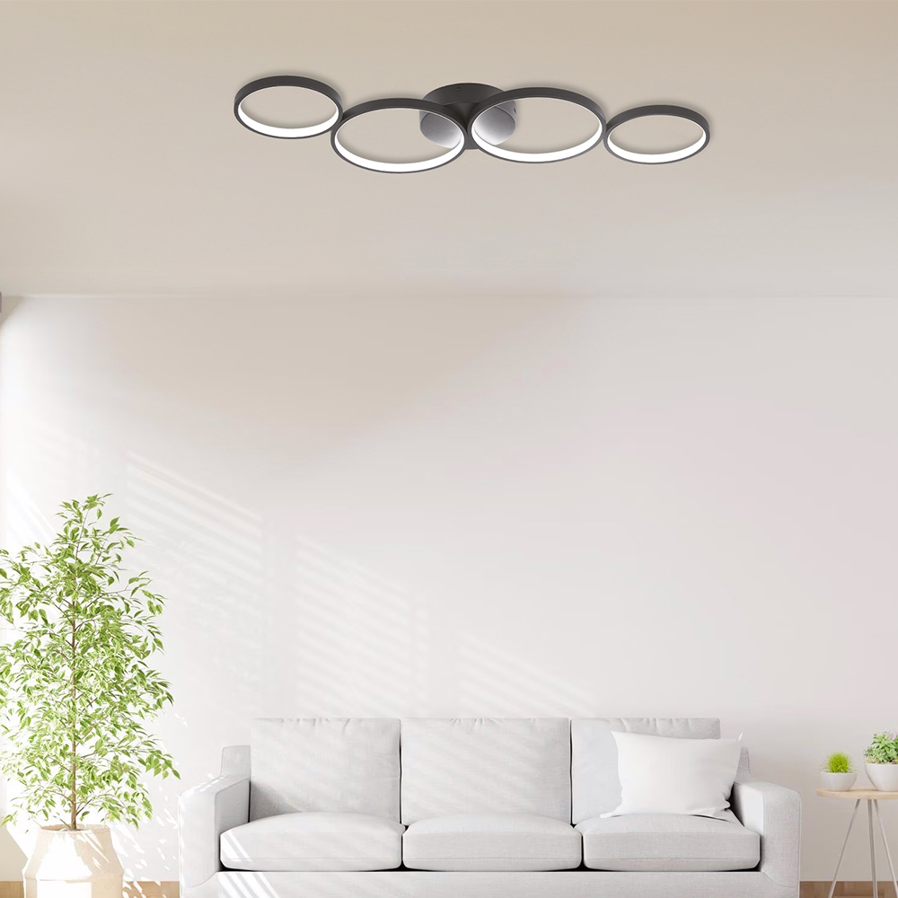 Braytron moderne designer LED Deckenleuchte mit Fernbedienung Dimmbar & 3CCT Farbwahl 3000-6500K Rund Ringe Wohnzimmer Schlafzimmer Deckenlicht weiß 60W – Ansicht 2