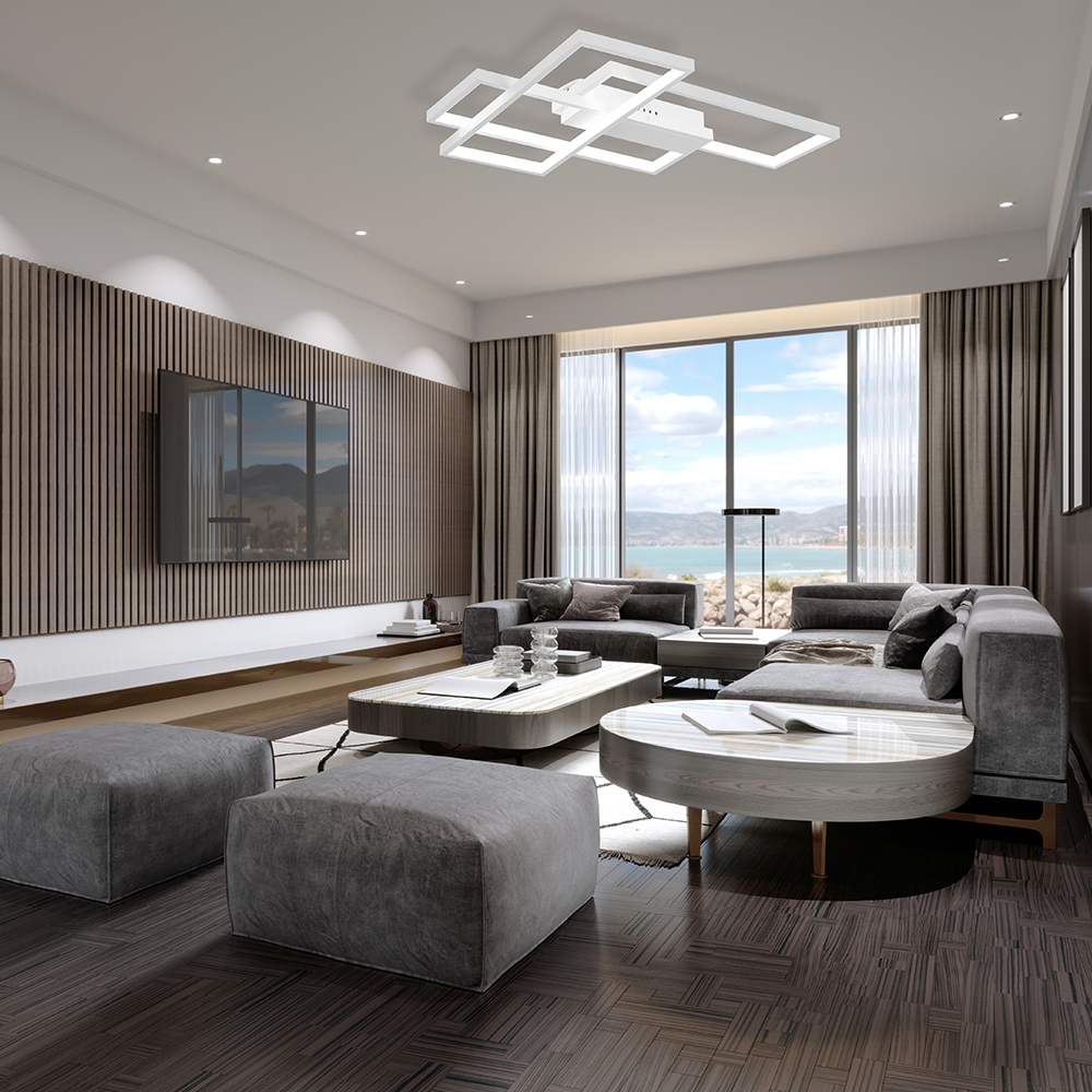 Braytron moderne designer LED Deckenleuchte mit Fernbedienung Dimmbar & 3CCT Farbwahl 3000-6500K Rechteckig Wohnzimmer Schlafzimmer Deckenlicht weiß 65W – Ansicht 3