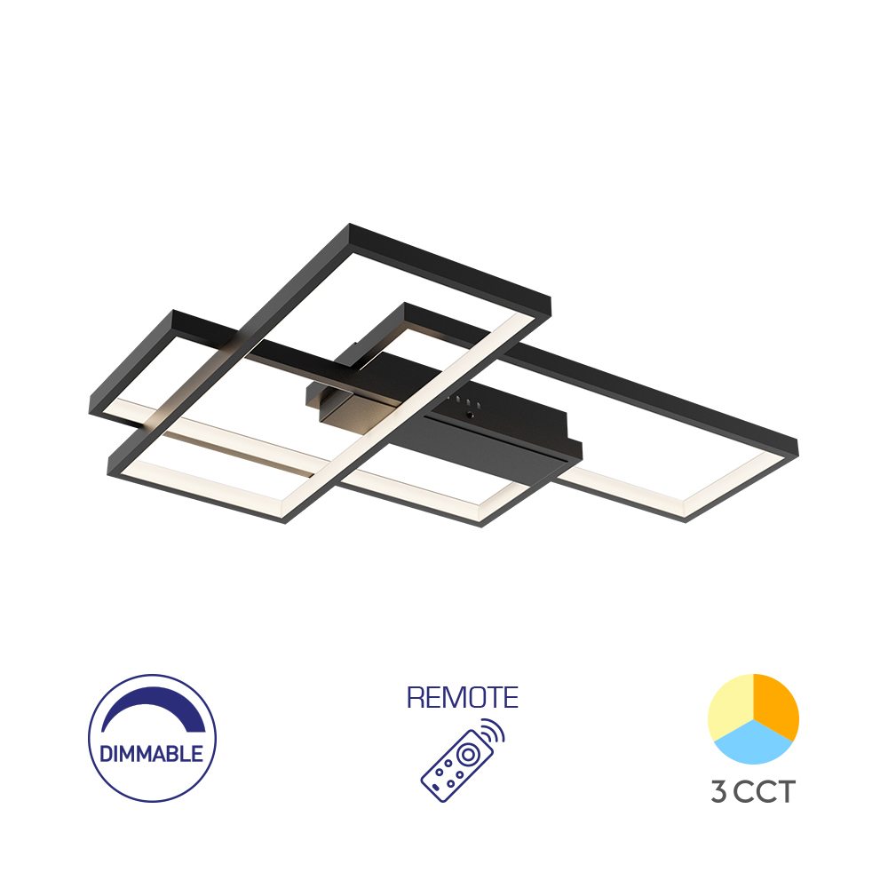 Braytron moderne designer LED Deckenleuchte mit Fernbedienung Dimmbar & 3CCT Farbwahl 3000-6500K Rechteckig Wohnzimmer Schlafzimmer Deckenlicht schwarz 65W – Ansicht 2