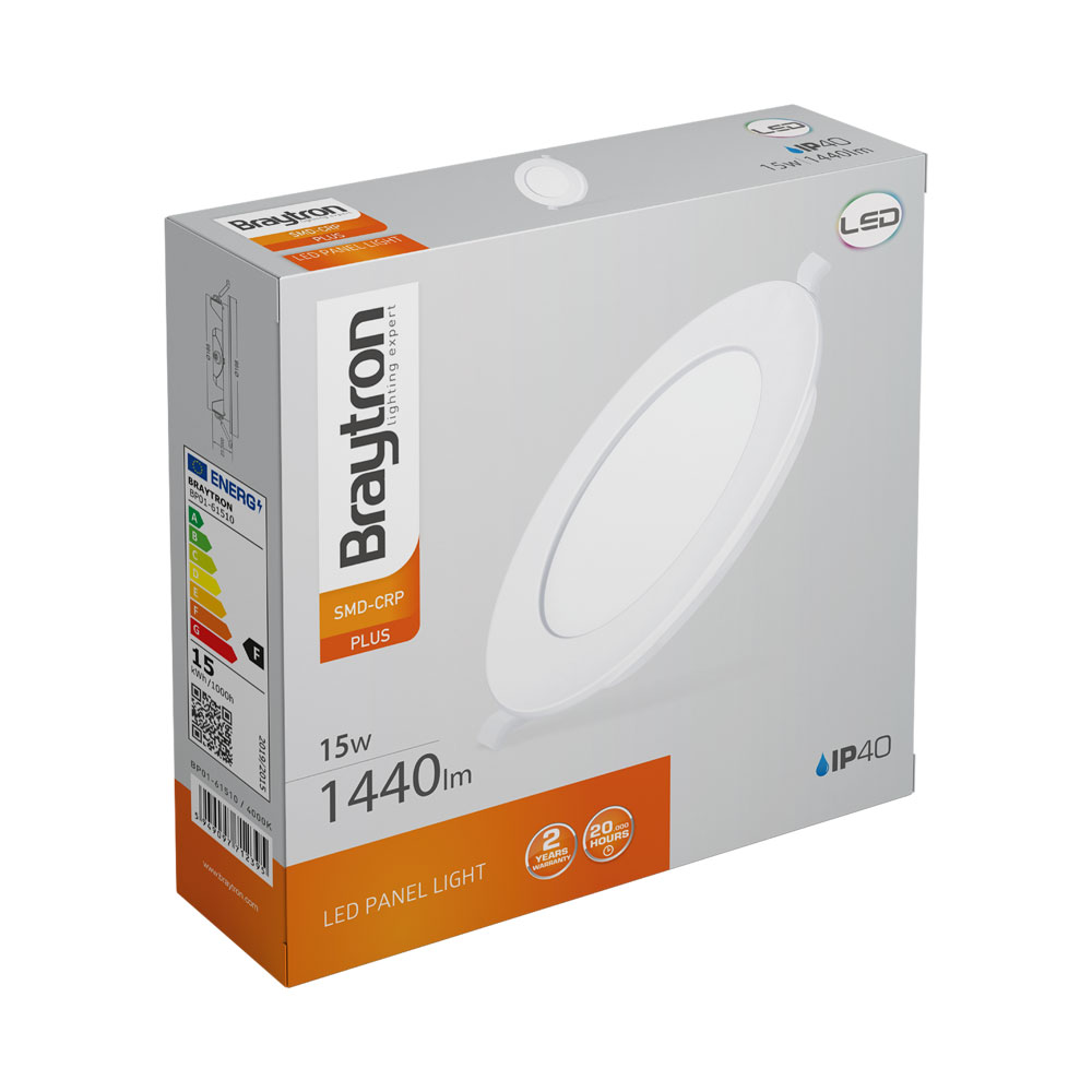 Braytron LED 15W Einbauleuchten 230V, 1440LM Einbaustrahler Flach 25mm Einbauspots Deckenspots mit ontigriertem Trafo Spotlight Flur, Wohnzimmer, Küche, Rund Panel (Weiß, 15W, 4000, Kelvin) – Ansicht 7
