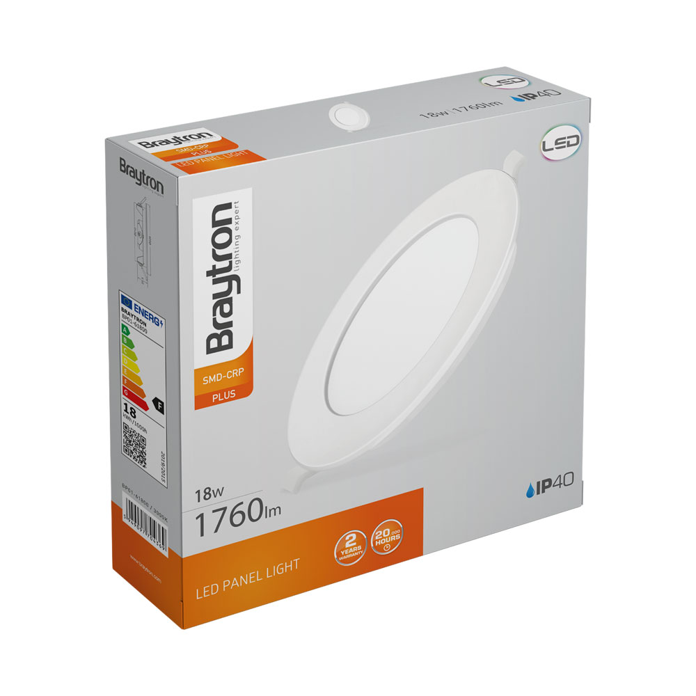 Braytron 5 X LED Einbauspot 18W Warmweiß 3000K – 1760lm, Ultra Flach 26mm, 230V Direktanschluss, 120° Abstrahlwinkel – Rundes LED Einbaupanel Deckenspot – Ansicht 7