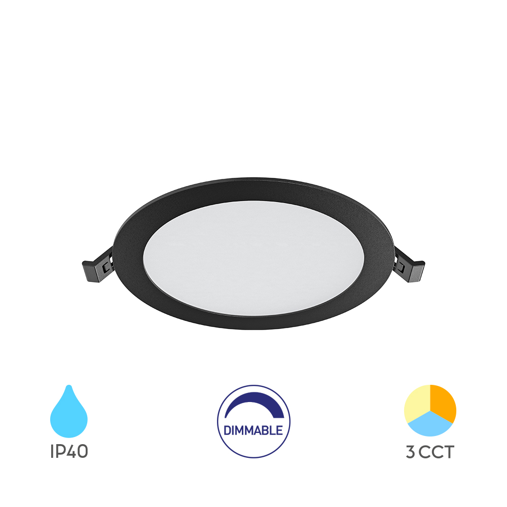 Spot LED Encastrable Dimmable 12W – 3CCT Sélectionnable, Ø170mm (Noir) – BP01-91281