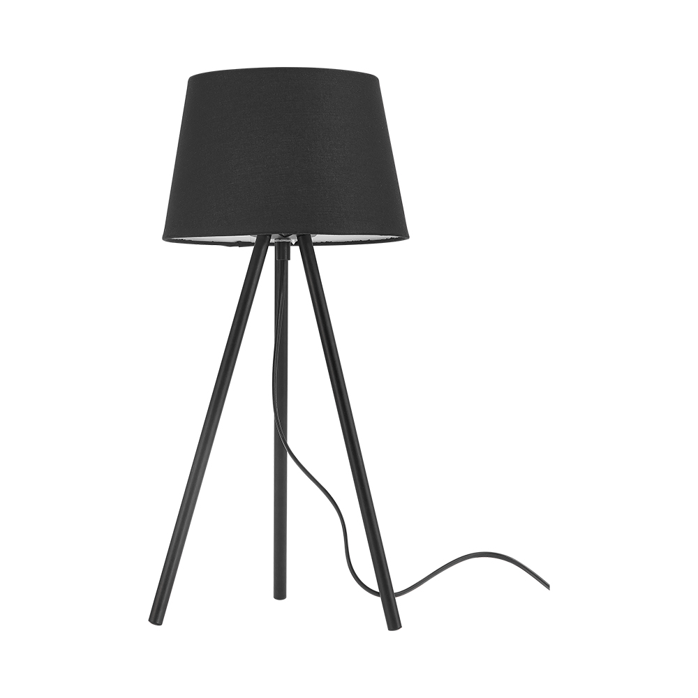 Braytron Beistellleuchte 48 cm – 3-Bein Designleuchte mit satiniertem, lichtstreuendem Kunststoffschirm & Chrombeinen, E27 Fassung, Ein/Aus-Schalter am Kabel, für Wohnzimmer & Schlafzimmer (Schwarz) – Ansicht 2