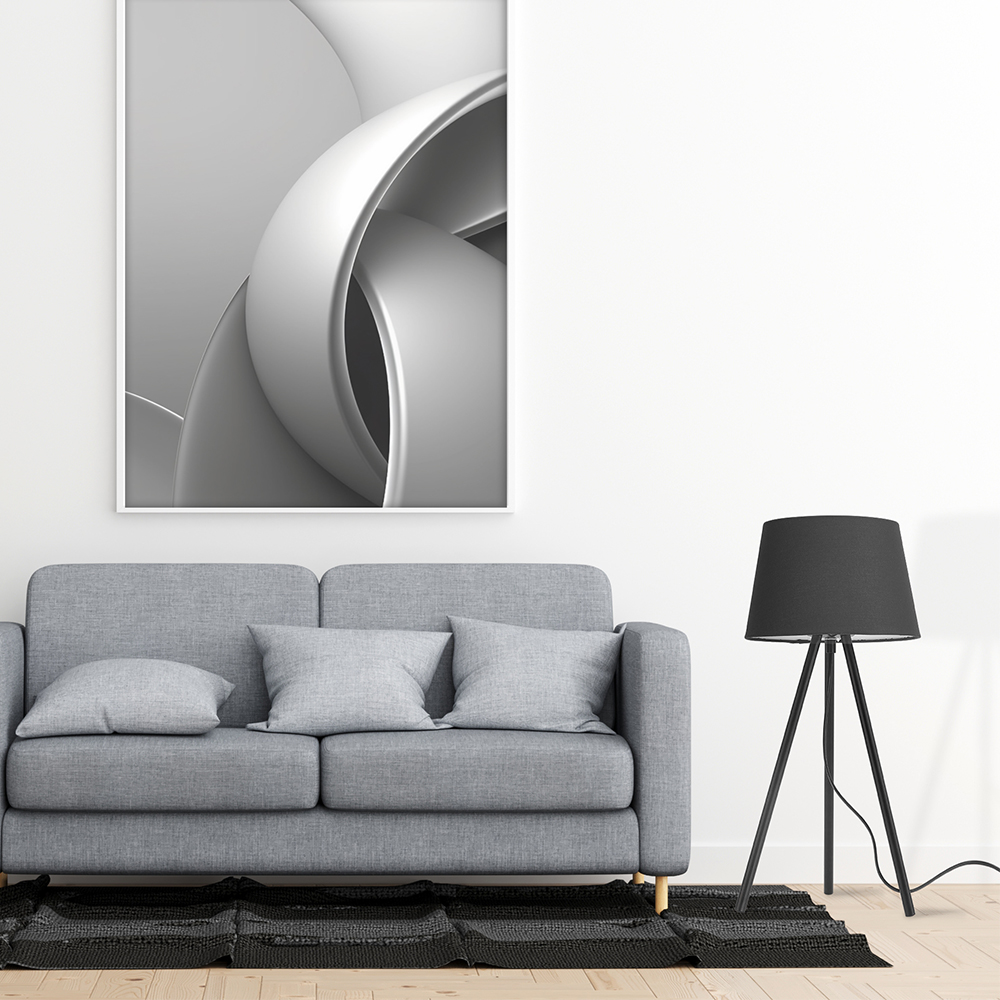 Braytron Beistellleuchte 48 cm – 3-Bein Designleuchte mit satiniertem, lichtstreuendem Kunststoffschirm & Chrombeinen, E27 Fassung, Ein/Aus-Schalter am Kabel, für Wohnzimmer & Schlafzimmer (Schwarz) – Ansicht 3