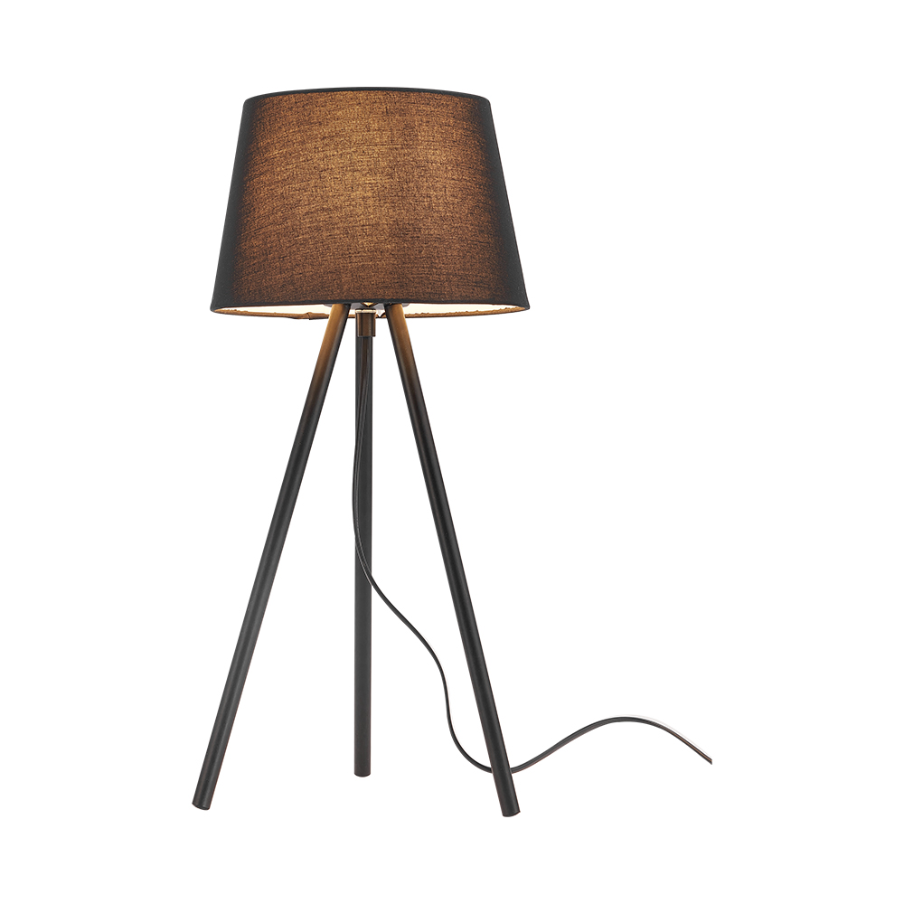 Braytron Beistellleuchte 48 cm – 3-Bein Designleuchte mit satiniertem, lichtstreuendem Kunststoffschirm & Chrombeinen, E27 Fassung, Ein/Aus-Schalter am Kabel, für Wohnzimmer & Schlafzimmer (Schwarz) – Ansicht 4