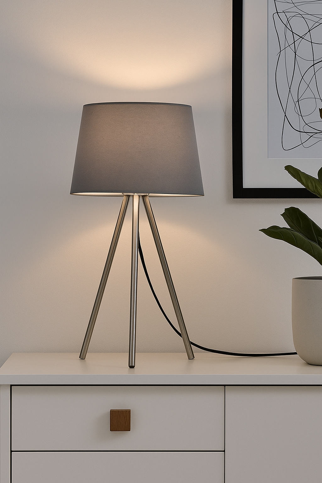 Lampe de table design tripode gris – E27, hauteur 48 cm – BV06-00022