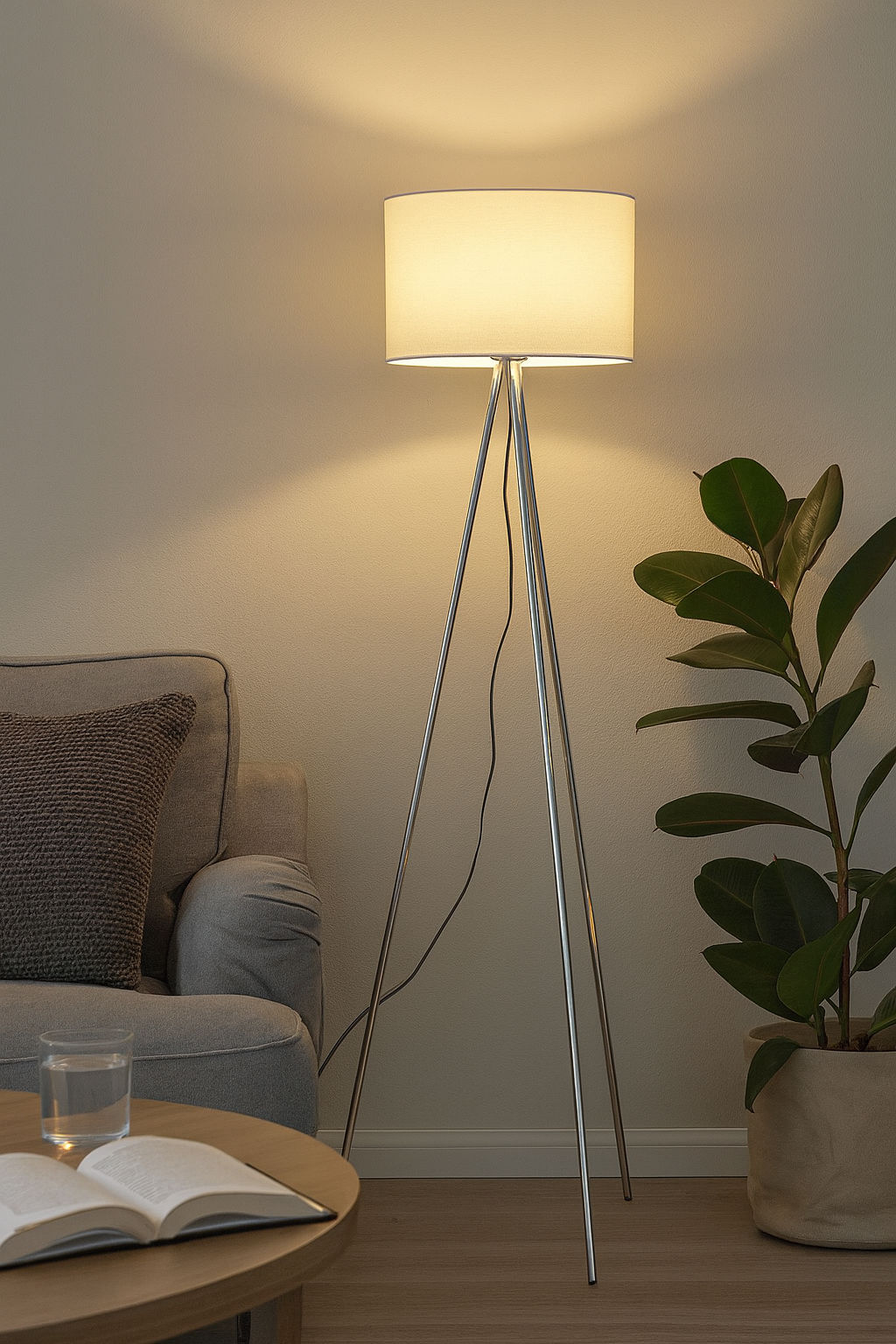 Lampadaire tripode blanc – Culot E27, hauteur 155 cm – BV06-00030