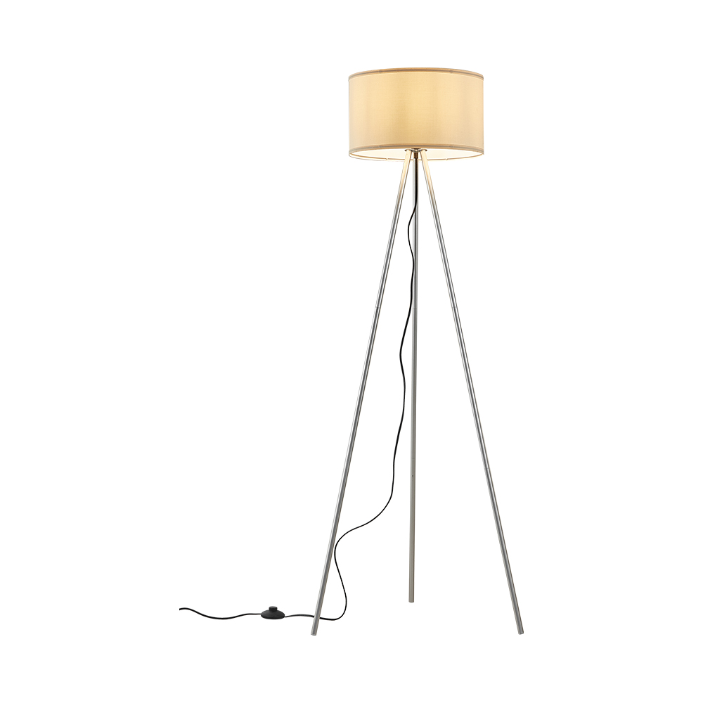 Braytron Stehleuchte – 3-Bein Standleuchte mit Satiniertem, Lichtstreuendem Kunststoffschirm & Chrombeinen, E27 Fassung, Ein/Aus-Schalter am Kabel, 155 cm Hoch für Wohnzimmer & Schlafzimmer, Beige – Ansicht 3
