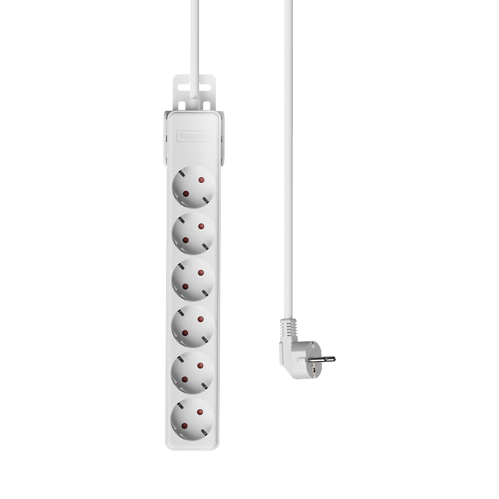 Braytron Mehrfachsteckdose 6-Fach mit 1,5 m Kabel, ohne Schalter, 3680W, Kindersicherung, Steckdosenleiste mit Clip-System – Ansicht 3