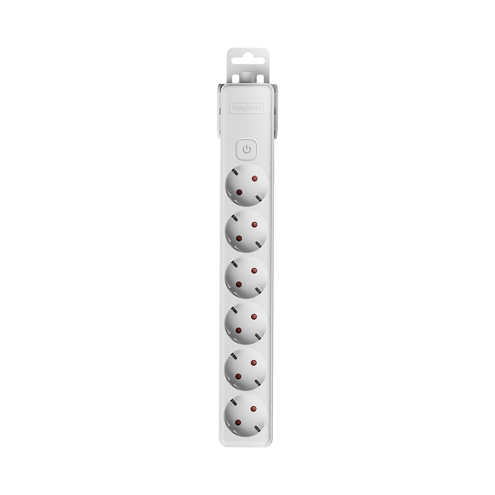 Braytron Mehrfachsteckdose 6-Fach ohne Kabel, mit beleuchtetem EIN-/Ausschalter, 3680W, Kindersicherung, Steckdosenleiste für individuelle Installation mit Clip-System – Ansicht 3